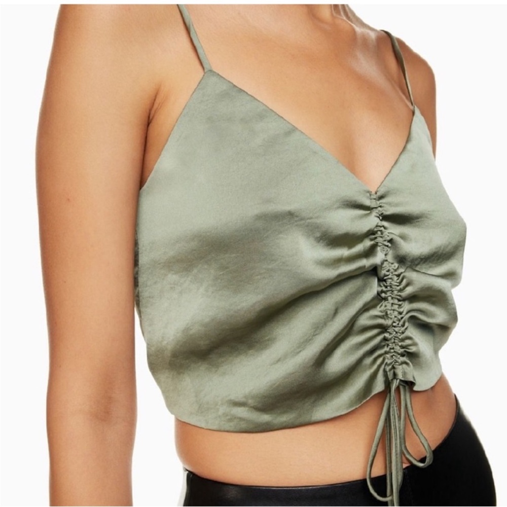 Wilfred Verso Bitter Sage Green Ruched Satin Cami Top - S